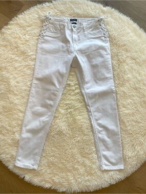 White Lace-Up Side Skinny Jeans for Women — Unbranded
